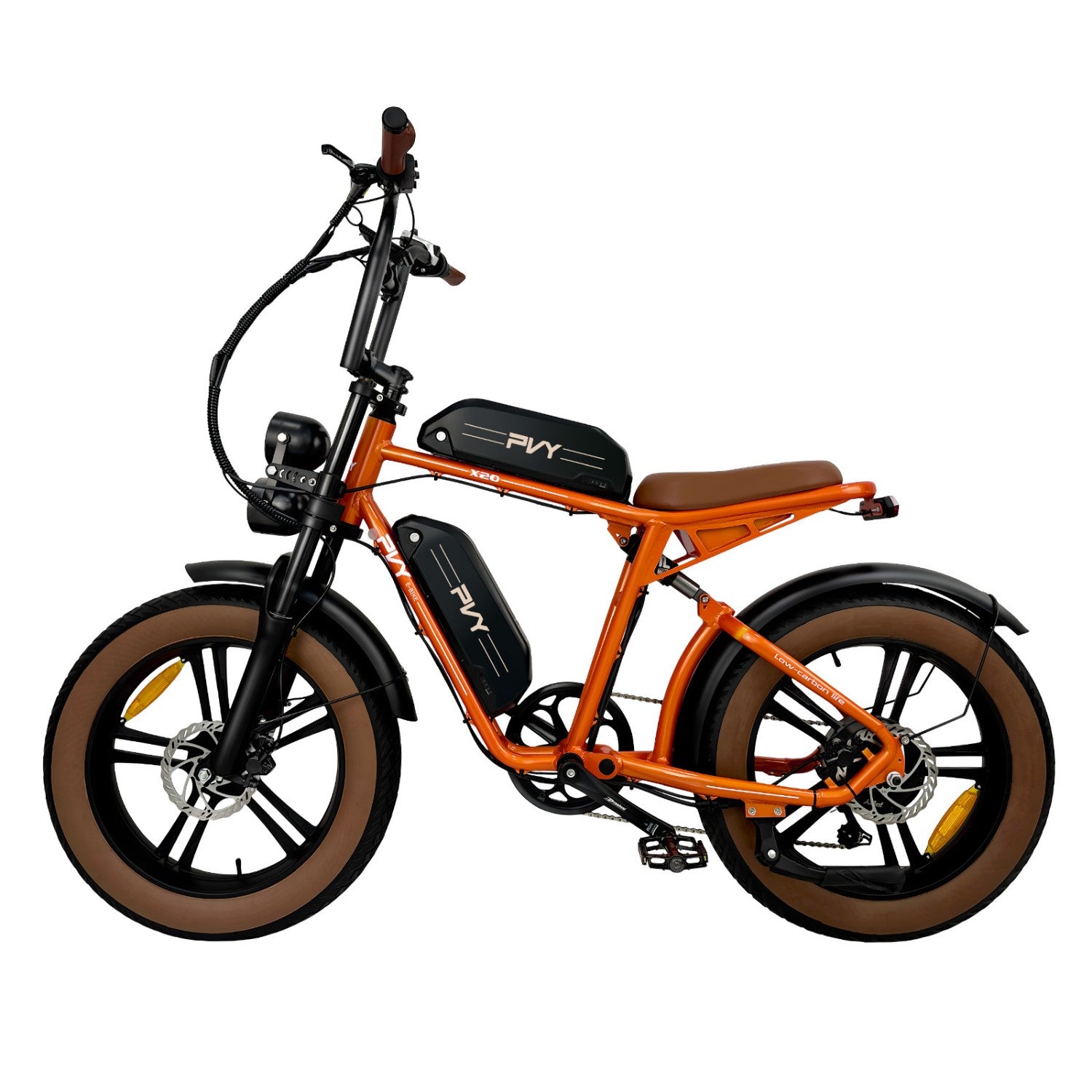 Vélo électrique PVY X20 IT - Moteur 250W Batteries 48V15AH*2 Pneus de 20 Pouces Freins à Disques Hydrauliques - Orange