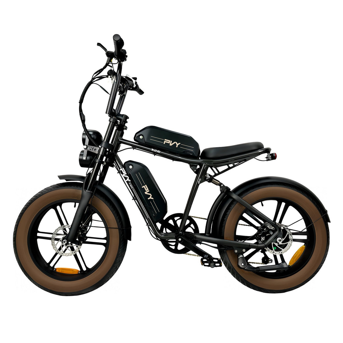 Vélo électrique PVY X20 IT - Moteur 250W Batteries 48V15AH+48V15AH Pneus de 20 Pouces Freins à Disques Hydrauliques - Noir