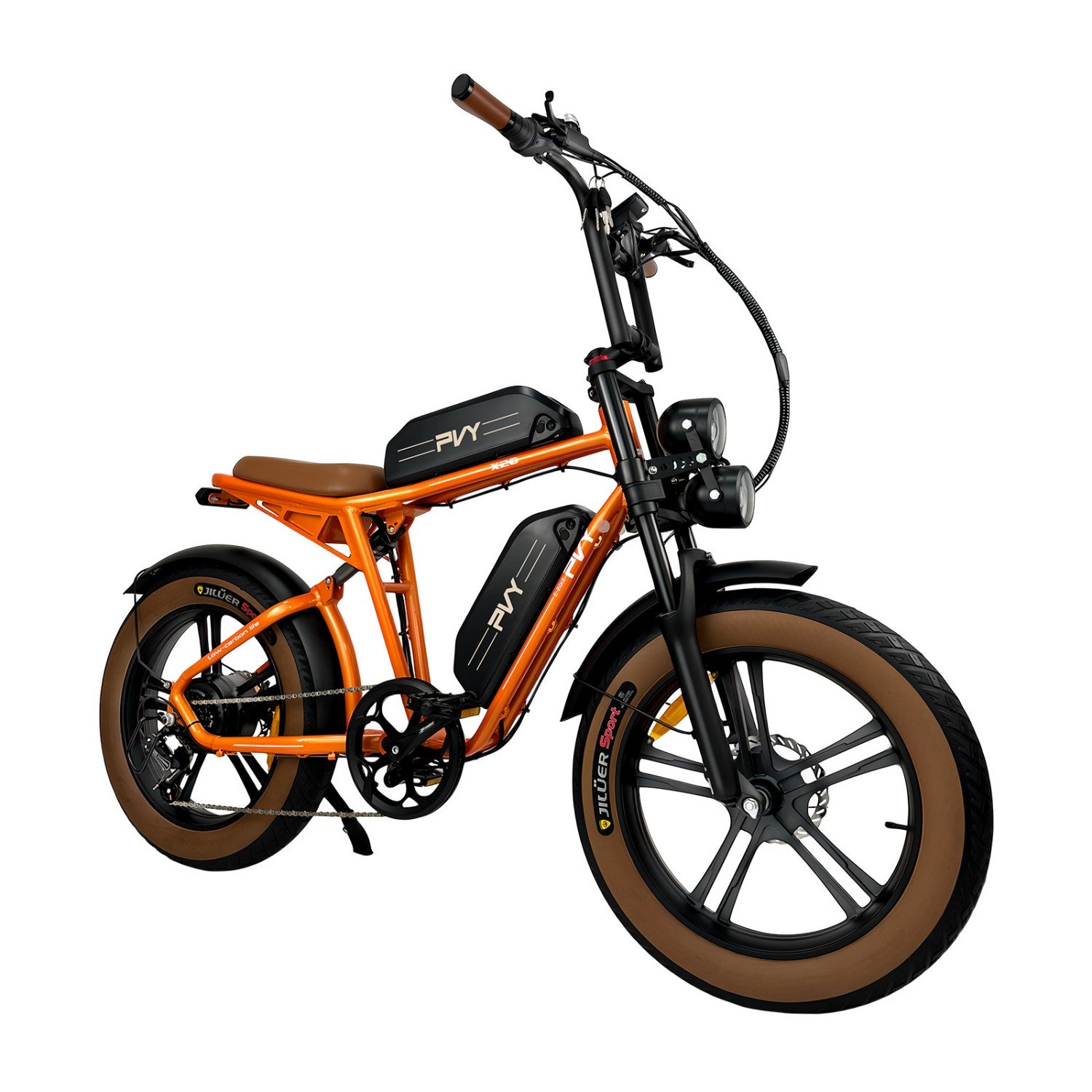 Vélo électrique PVY X20 IT - Moteur 250W Batteries 48V15AH*2 Pneus de 20 Pouces Freins à Disques Hydrauliques - Orange