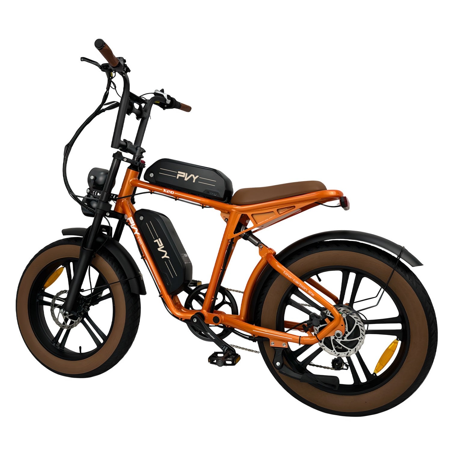 Vélo électrique PVY X20 IT - Moteur 250W Batteries 48V15AH*2 Pneus de 20 Pouces Freins à Disques Hydrauliques - Orange