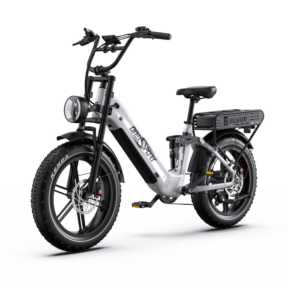 Vélo Électrique ONESPORT OT08 PRO - Moteur 500W Batterie 48V18AH*2 Pneus De 20 Pouces Freins à Disque - Blanc