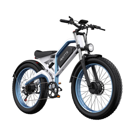 Duotts N26 Vélo électrique - Moteur 750W*2 Batterie 48V20AH 26*4.0 Pouces Pneus Freins Hydrauliques - Blanc Bleu