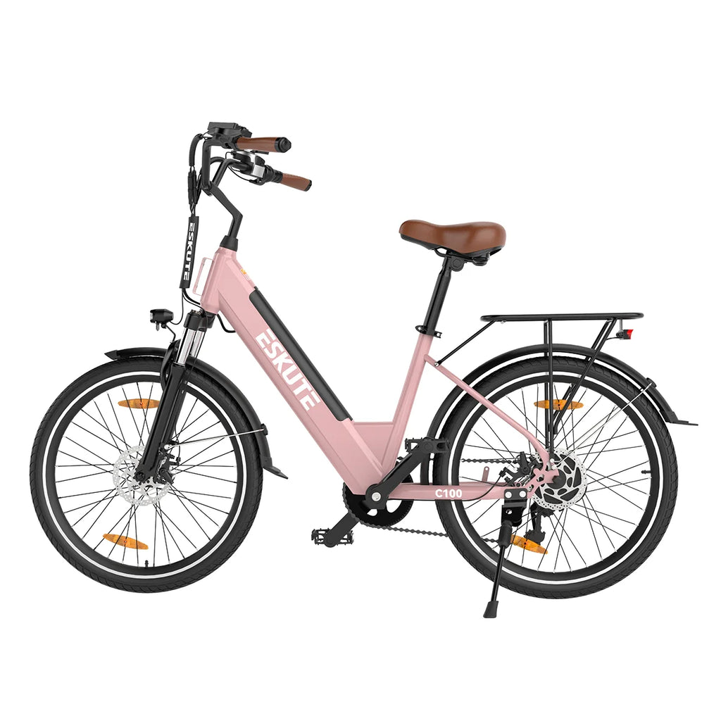 Vélo électrique ESKUTE C100 - Moteur 250W10.4AH Batterie 36V  Pneus 26x1.75 Pouces Freins à Disque - Rose