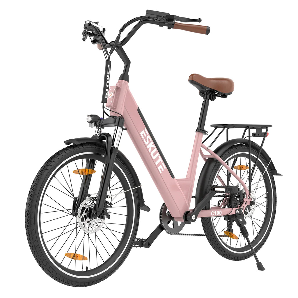 Vélo électrique ESKUTE C100 - Moteur 250W10.4AH Batterie 36V  Pneus 26x1.75 Pouces Freins à Disque - Rose