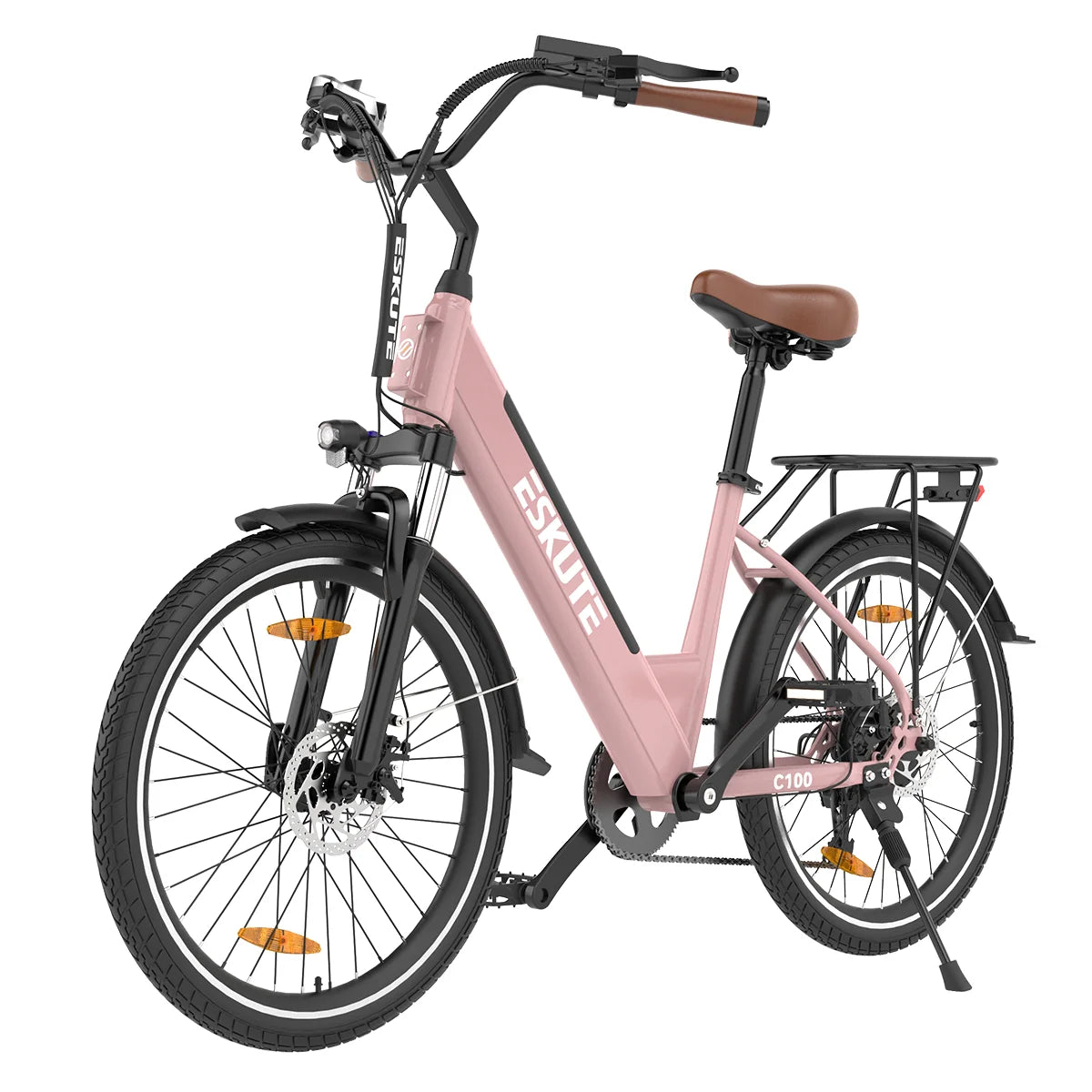 Vélo électrique ESKUTE C100 - Moteur 250W10.4AH Batterie 36V  Pneus 26x1.75 Pouces Freins à Disque - Rose