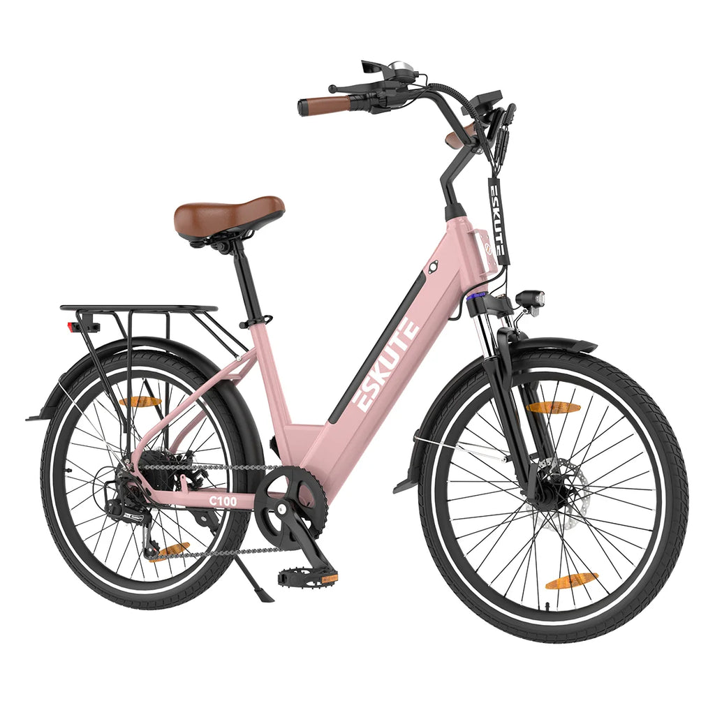 Vélo électrique ESKUTE C100 - Moteur 250W10.4AH Batterie 36V  Pneus 26x1.75 Pouces Freins à Disque - Rose