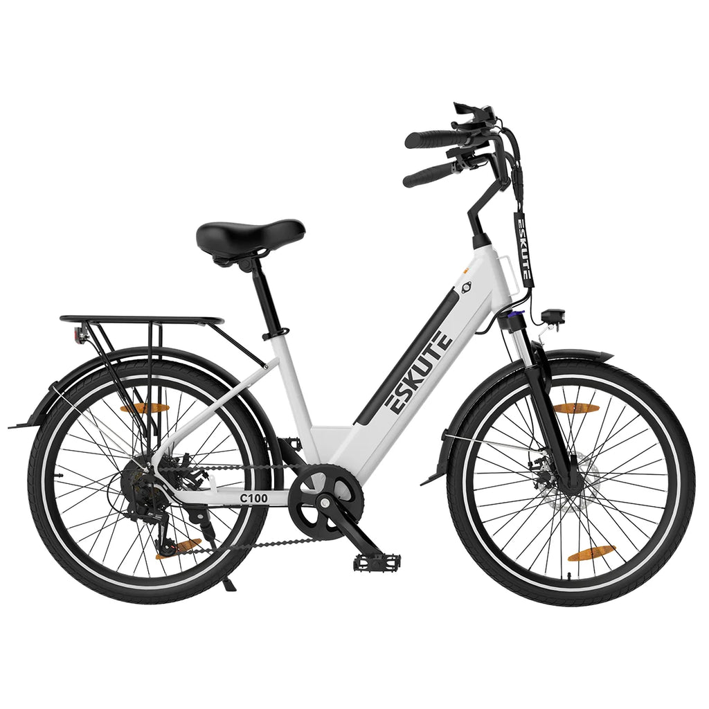 Vélo électrique ESKUTE C100 - Moteur 250W10.4AH Batterie 36V  Pneus 26x1.75 Pouces Freins à Disque - Blanc