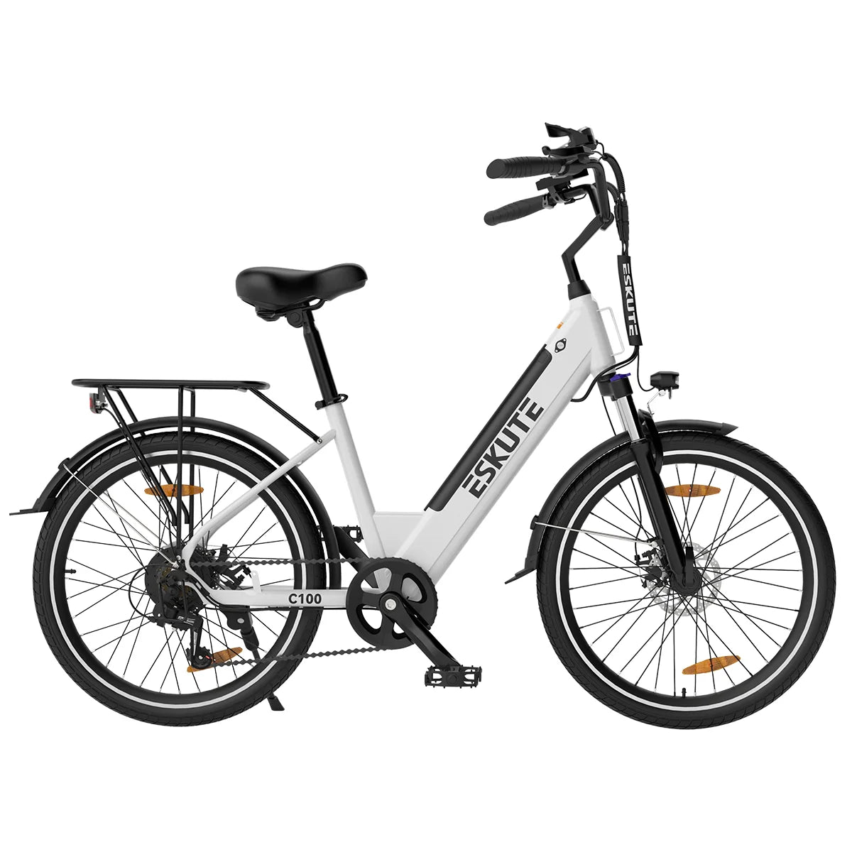 Vélo électrique ESKUTE C100 - Moteur 250W10.4AH Batterie 36V  Pneus 26x1.75 Pouces Freins à Disque - Blanc