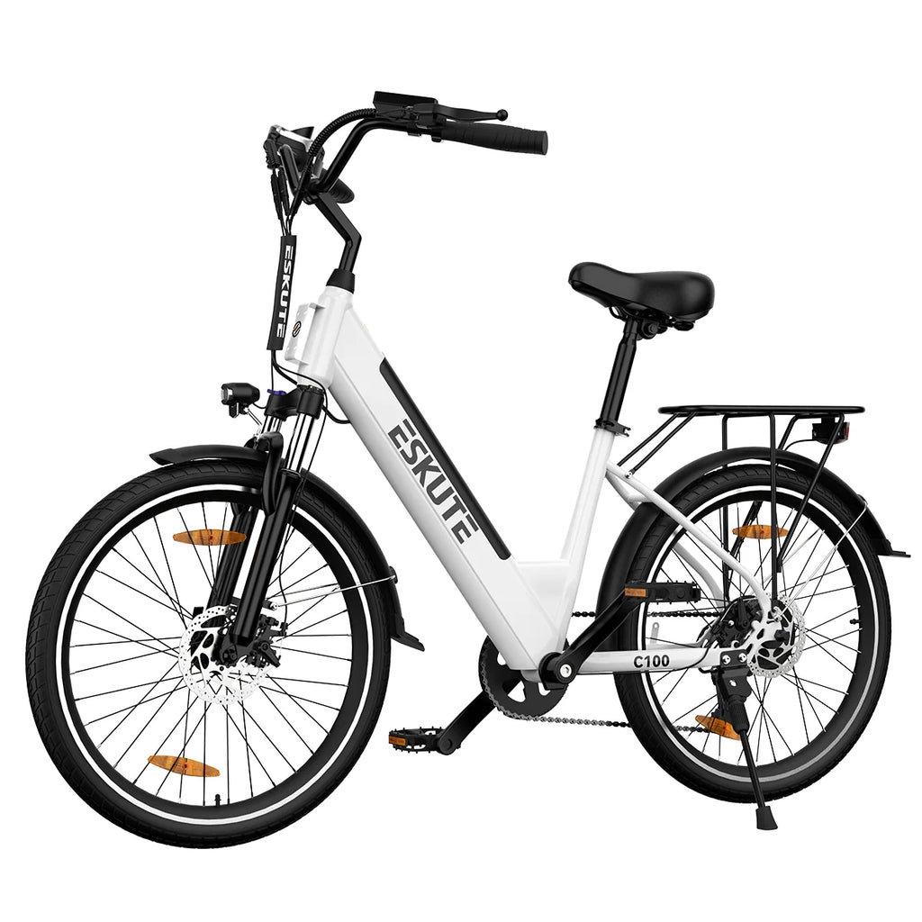 Vélo électrique ESKUTE C100 - Moteur 250W10.4AH Batterie 36V  Pneus 26x1.75 Pouces Freins à Disque - Blanc