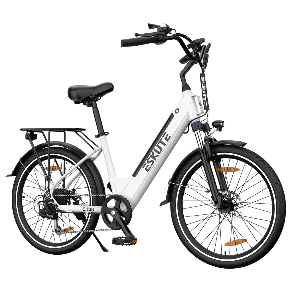 Vélo électrique ESKUTE C100 - Moteur 250W10.4AH Batterie 36V  Pneus 26x1.75 Pouces Freins à Disque - Blanc
