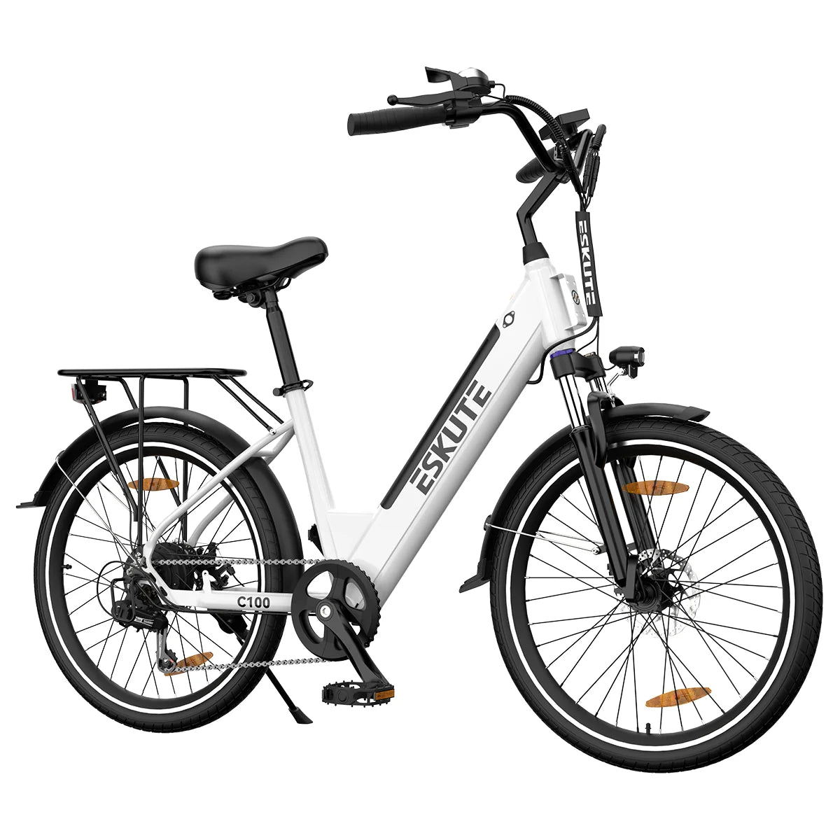 Vélo électrique ESKUTE C100 - Moteur 250W10.4AH Batterie 36V  Pneus 26x1.75 Pouces Freins à Disque - Blanc