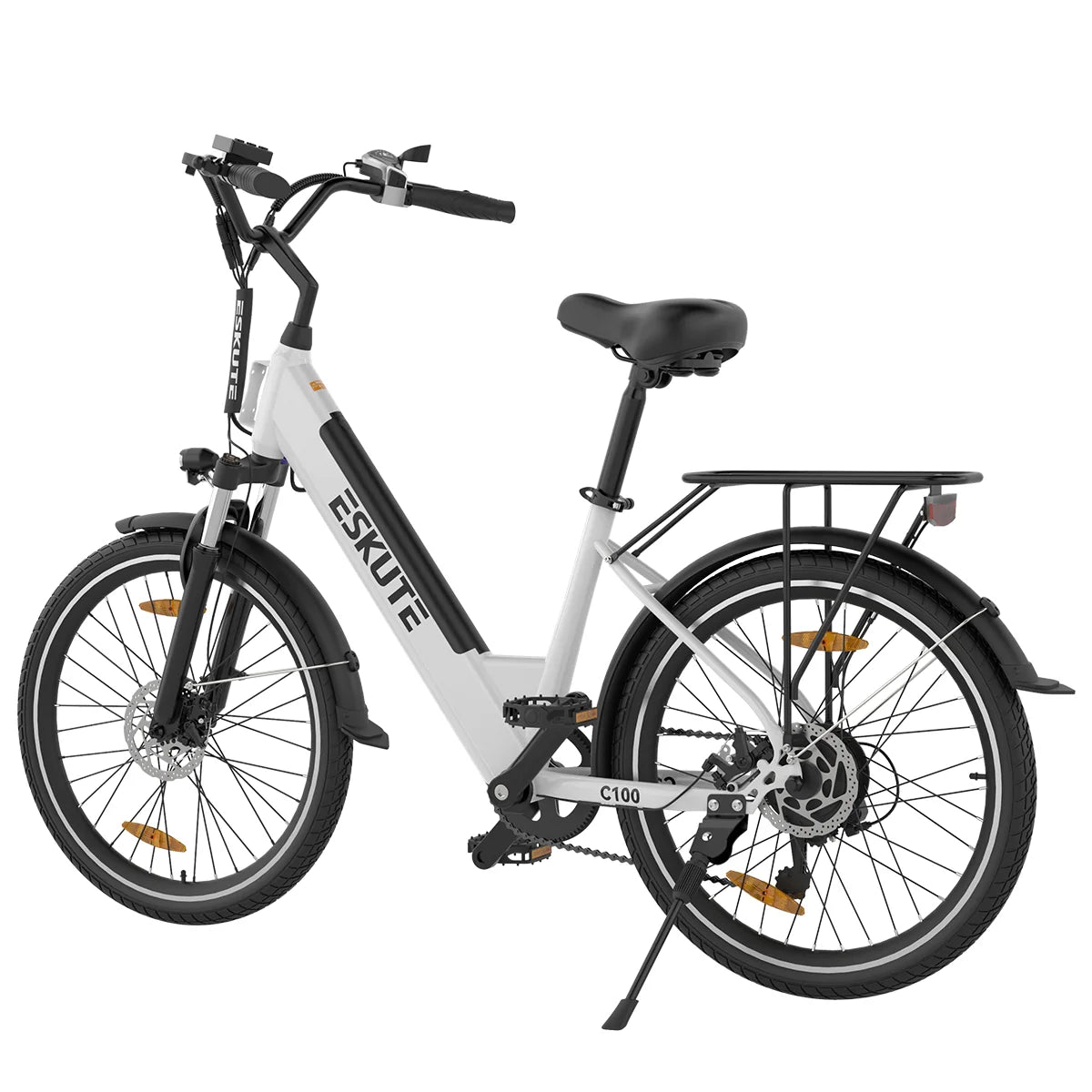 Vélo électrique ESKUTE C100 - Moteur 250W10.4AH Batterie 36V  Pneus 26x1.75 Pouces Freins à Disque - Blanc