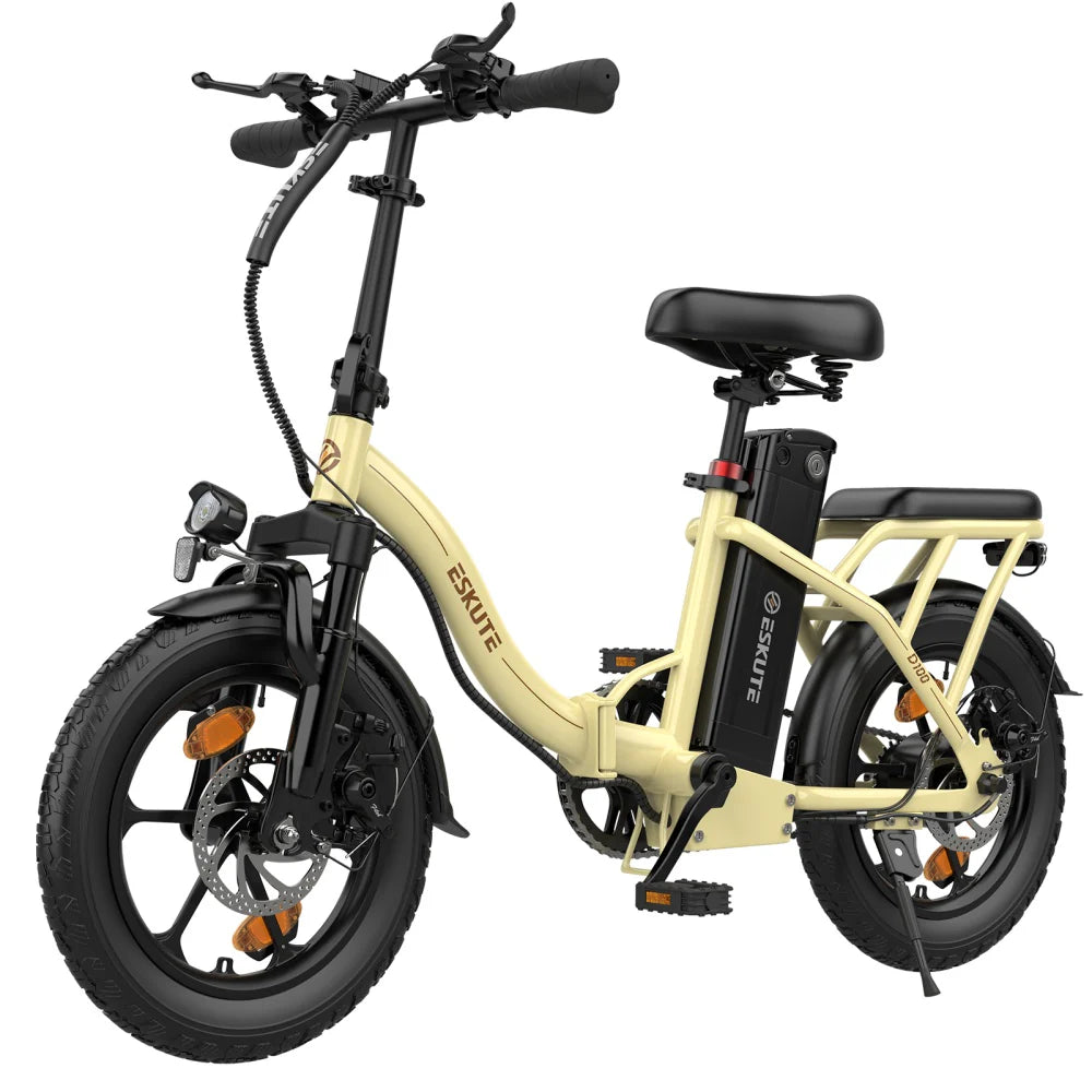 ESKUTE D100 Vélo Électrique - Moteur 250W Batterie 36V 13Ah  Roues 16 Pouces Frein à Disque Mécanique - Blanc Cassé