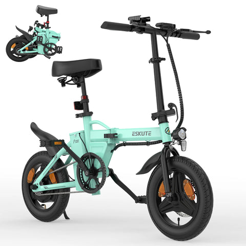 Vélo électrique ESKUTE F100 14 pouces, moteur 250 W, batterie 36 V 9 Ah, freins à disque mécaniques - Bleu