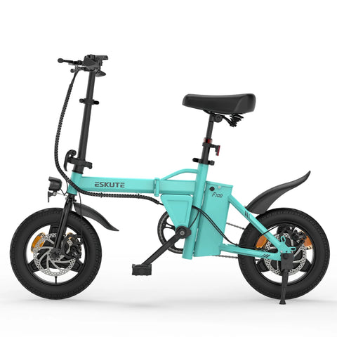 Vélo électrique ESKUTE F100 14 pouces, moteur 250 W, batterie 36 V 9 Ah, freins à disque mécaniques - Bleu