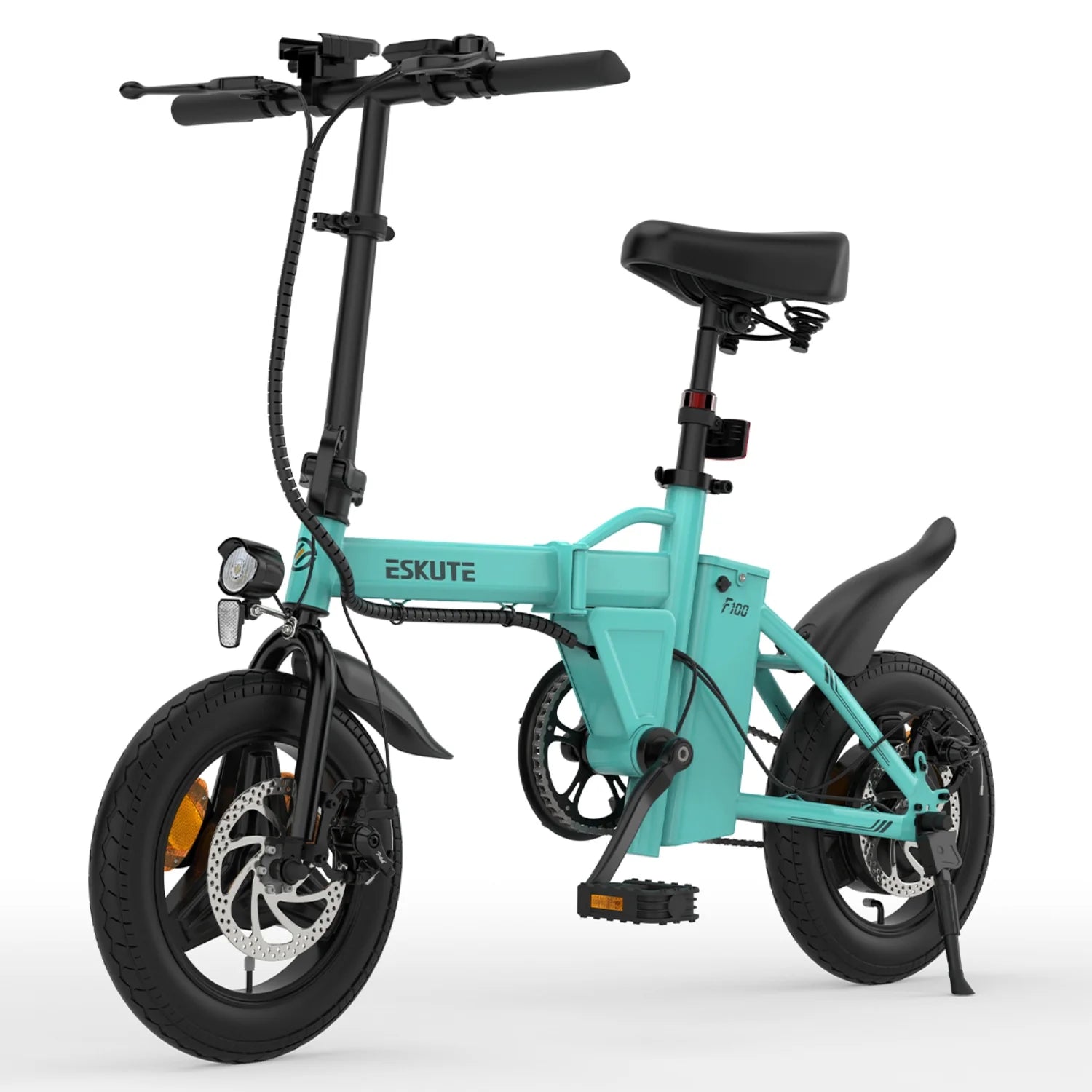 Vélo électrique ESKUTE F100 14 pouces, moteur 250 W, batterie 36 V 9 Ah, freins à disque mécaniques - Bleu