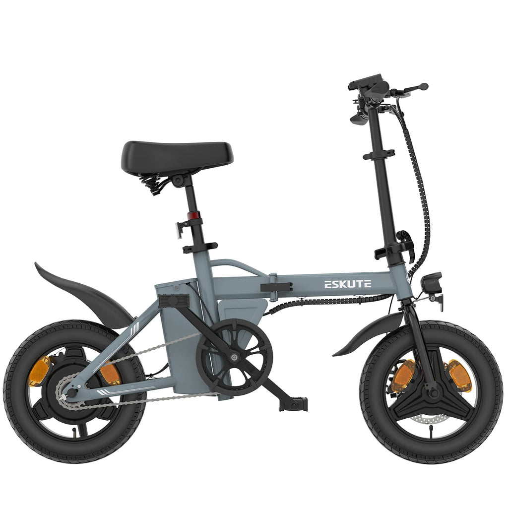 Vélo électrique ESKUTE F100, pneus 14 pouces, moteur 250 W, batterie 36 V 9 Ah, freins à disque mécaniques - Gris