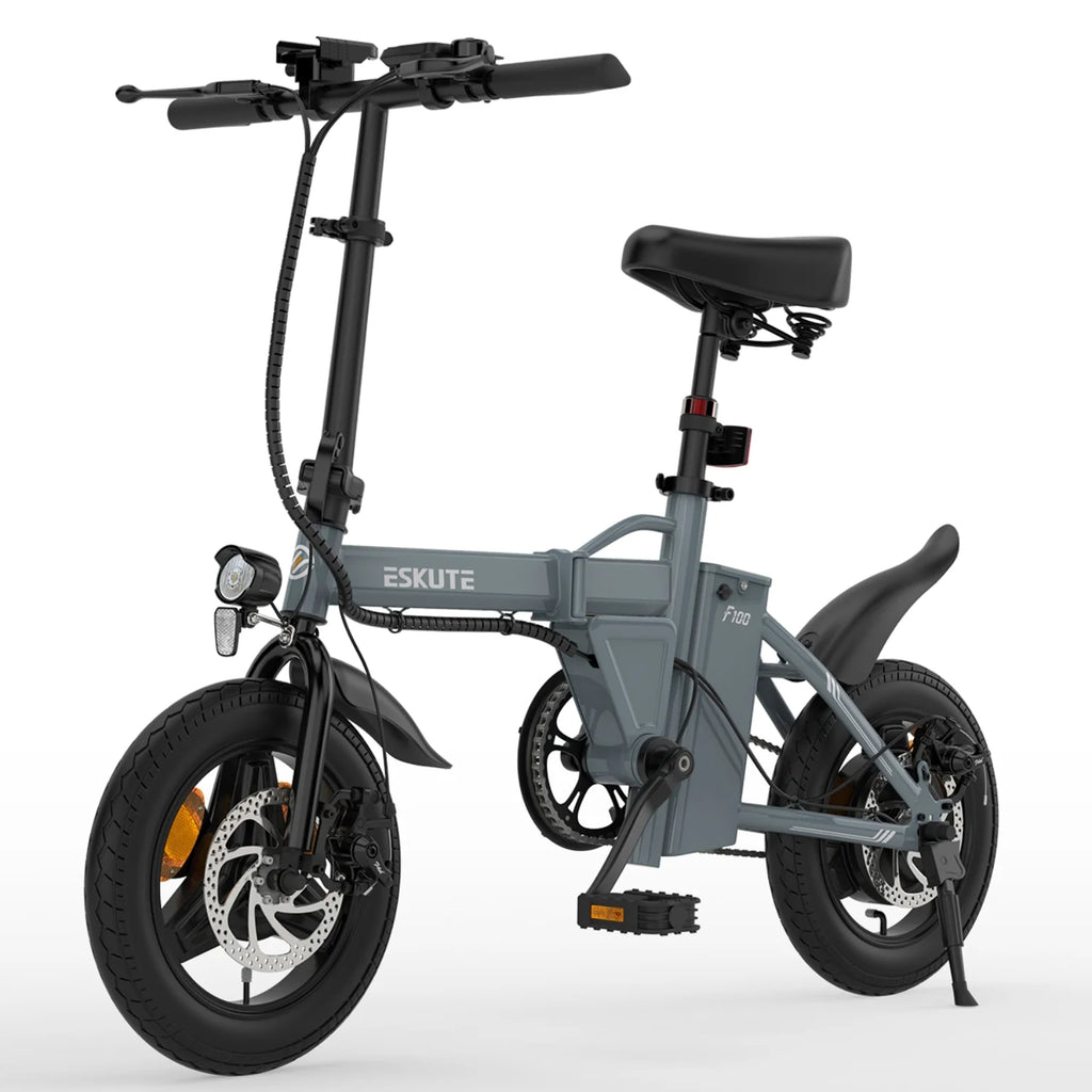Vélo électrique ESKUTE F100, pneus 14 pouces, moteur 250 W, batterie 36 V 9 Ah, freins à disque mécaniques - Gris