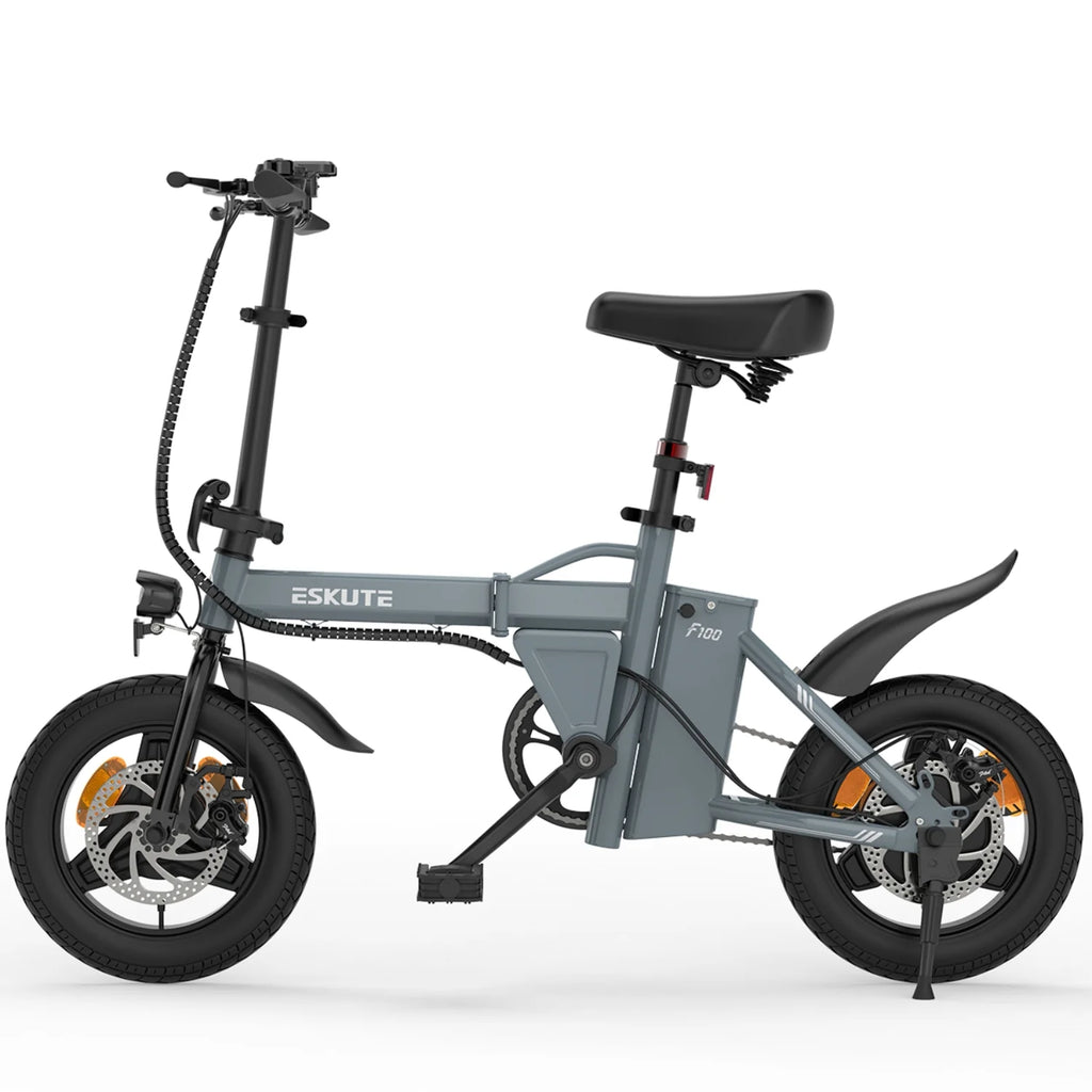Vélo électrique ESKUTE F100, pneus 14 pouces, moteur 250 W, batterie 36 V 9 Ah, freins à disque mécaniques - Gris