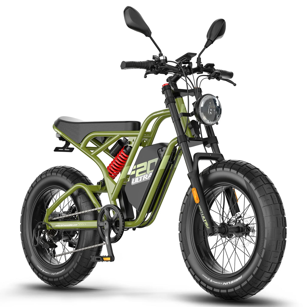 FAFREES F20 Ultra Amélioré Vélo Électrique - Moteur 750W Batterie 48V25AH Pneus 20 Pouces Freins Mécaniques - Vert militaire