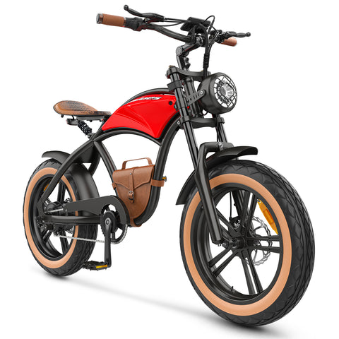 Vélo Électrique Hidoes HD-B10 - Moteur 1000W Batterie 48V13AH Roues de 20 Pouces Freins à Disque - Rouge Rétro
