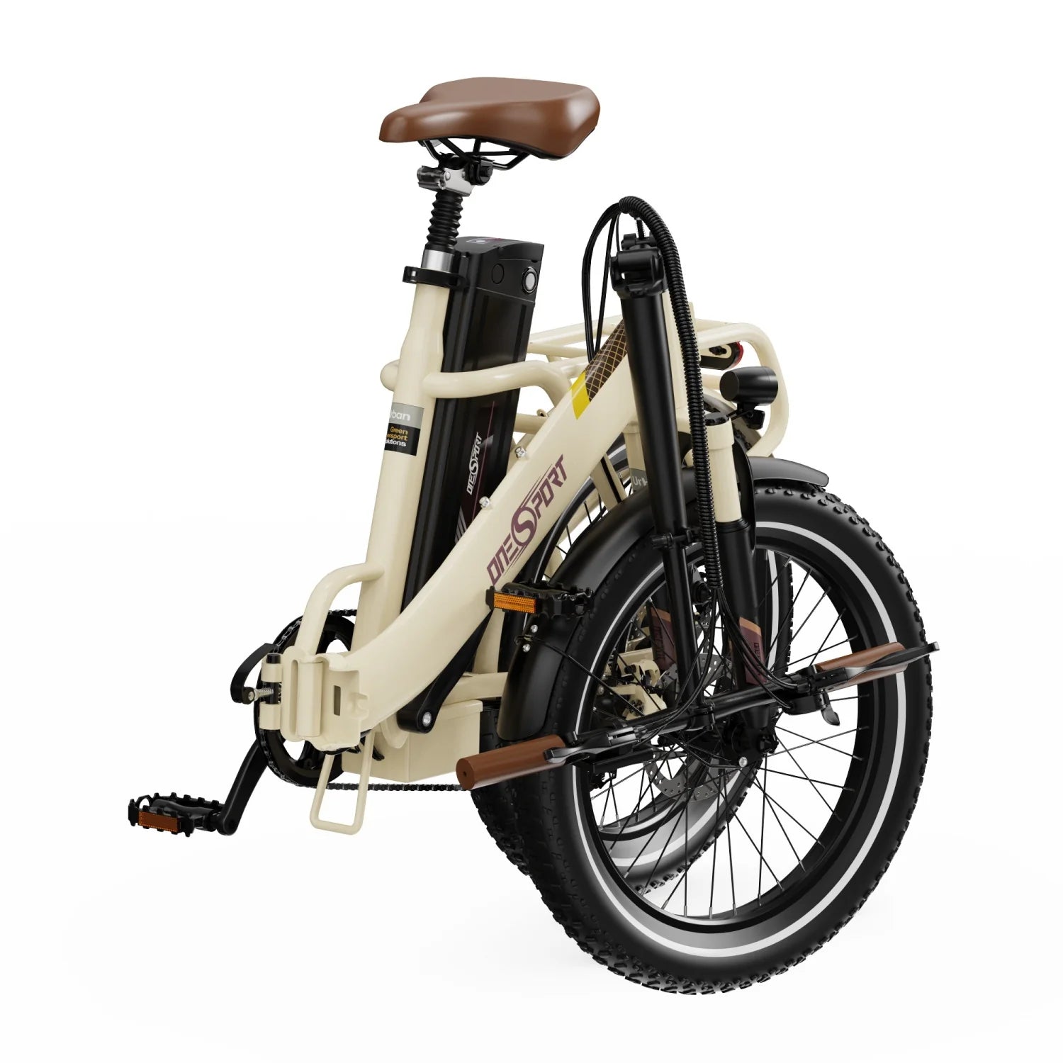 Vélo électrique ONESPORT OT16-2 - Cadre pliable en acier, moteur 250 W, batterie 48 V 17 Ah, pneus 20 pouces, freins à disque - blanc cassé