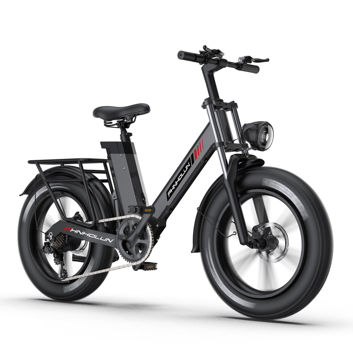 Vélo Électrique PHNHOLUN C6 Pro - Moteur 1000W Batterie 48V17.5AH Pneus de 20 Pouces Frein à Disque - Noir
