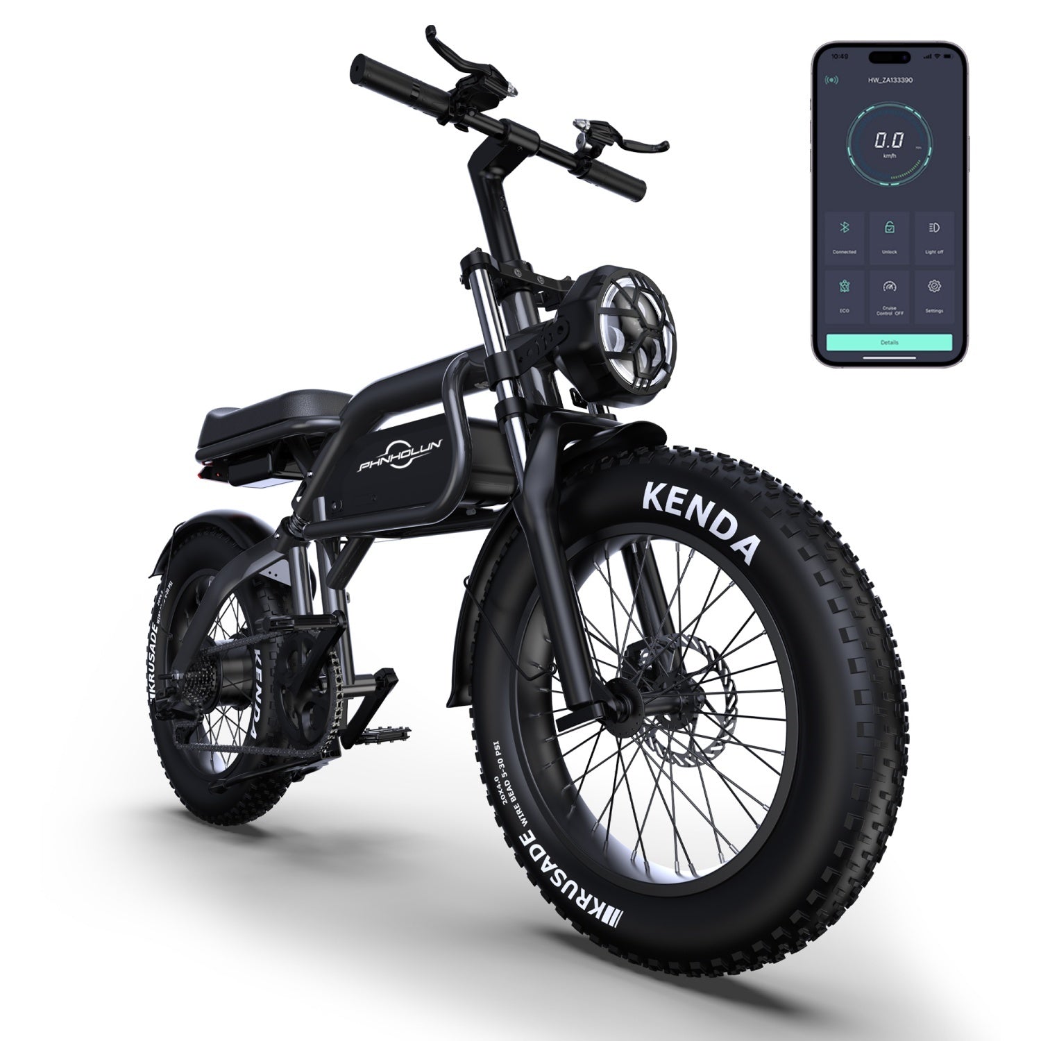 Vélo Électrique PHNHOLUN C8 FT - Moteur 1000W Batterie 48V20AH Pneus de 20 Pouces Frein à Disque - Noir