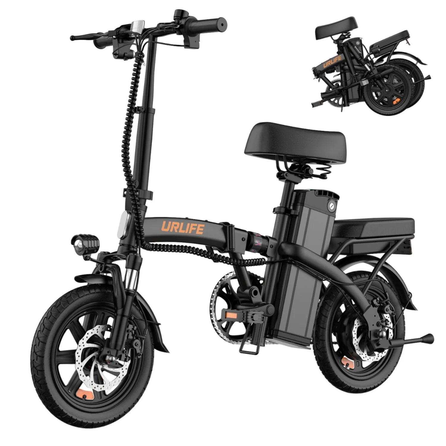 Vélo électrique URLIFE F1L - Moteur 250W Batterie 48V 7.5Ah Pneus De 14 Pouces  Freins à Disque - Noir