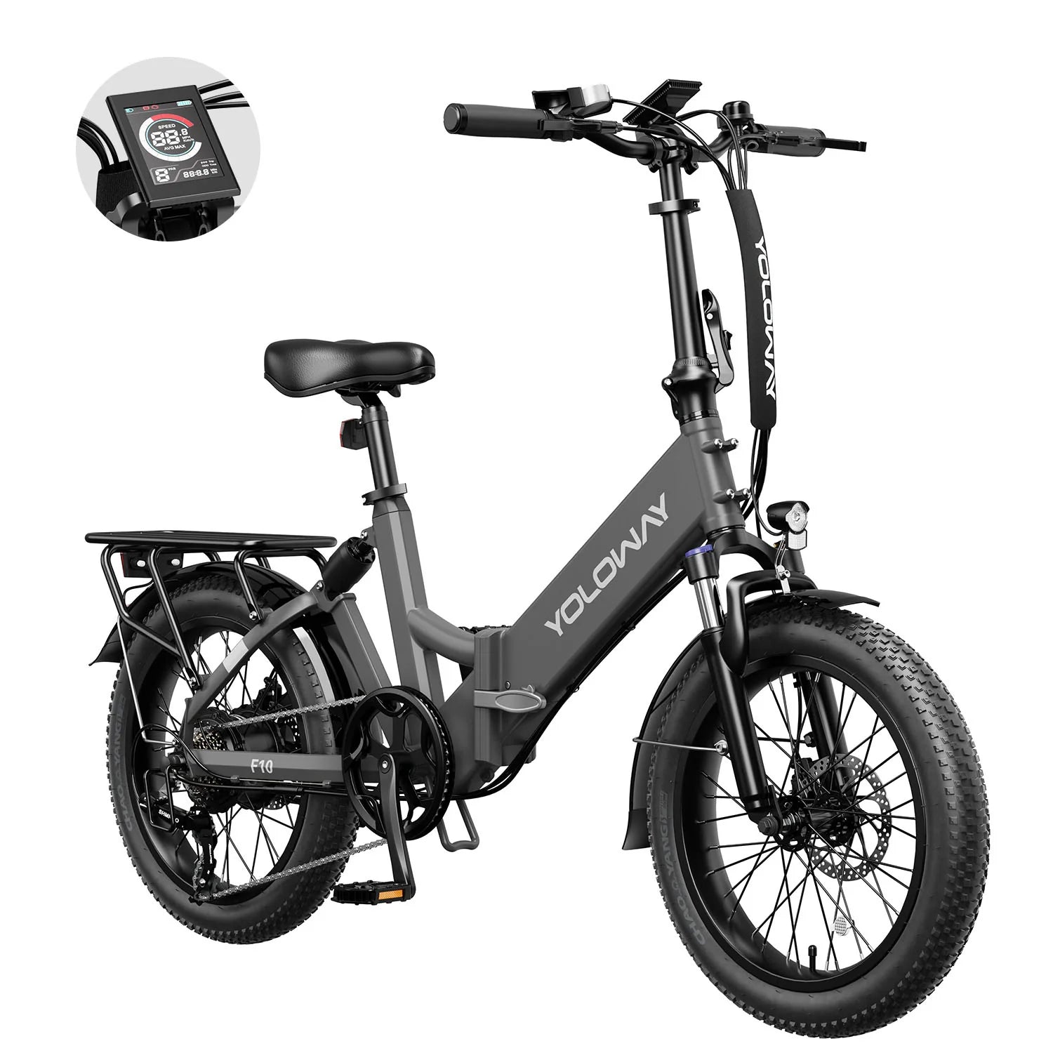 Vélo électrique Pliant Yoloway F10 - Moteur 250W Batteries 36V12.5Ah Pneus De 20*3.0 Pouces Freins à Disque Avant Et Arrière - Noir