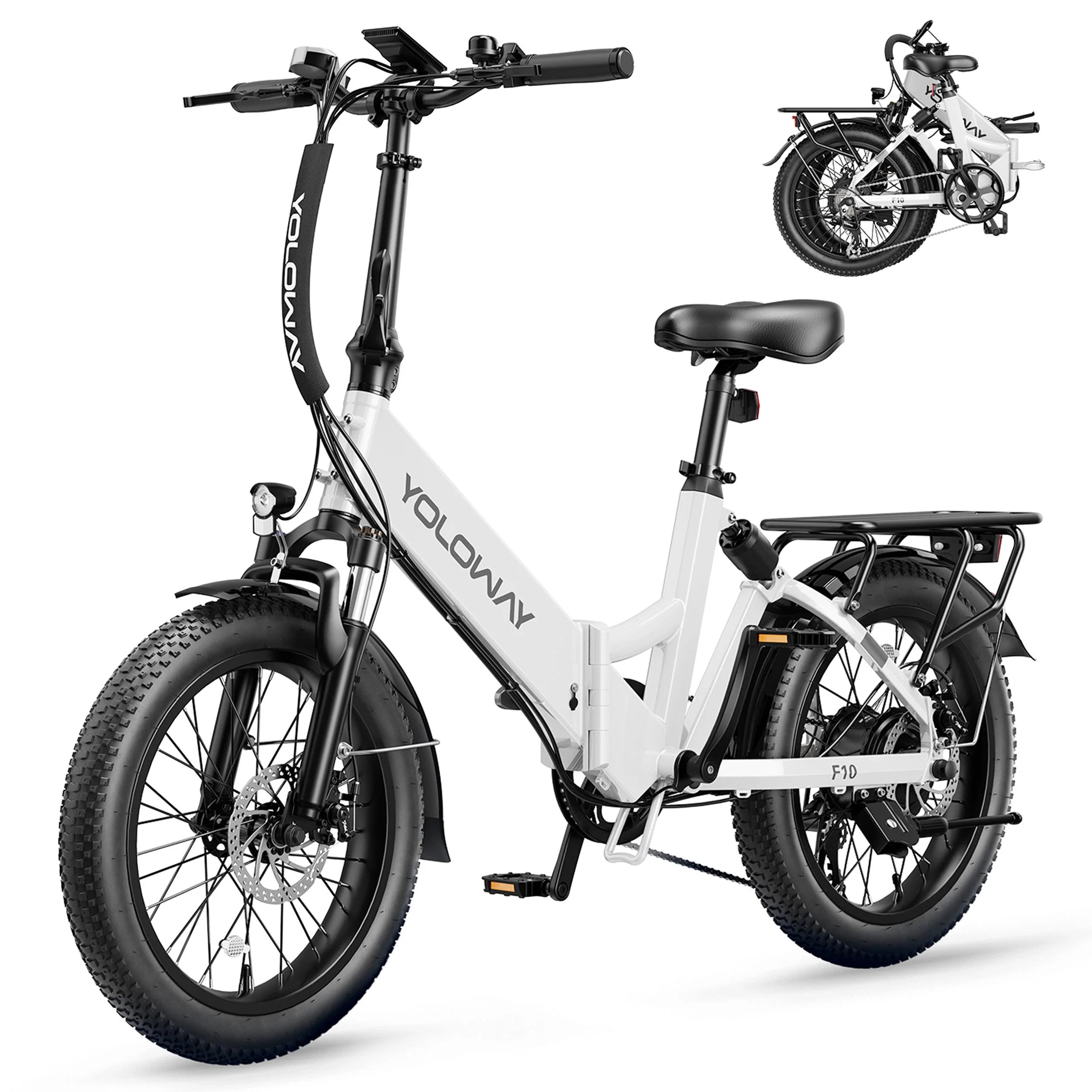 Vélo électrique Pliant Yoloway F10 - Moteur 250W Batteries 36V12.5Ah Pneus De 20*3.0 Pouces Freins à Disque Avant Et Arrière - Blanc