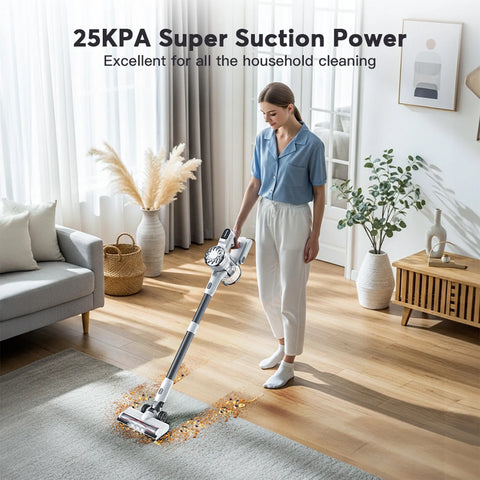 Aspirateur sans fil Teendow V08 Pro - Puissance de 250 W, aspiration de 25 000 Pa, autonomie de 35 minutes, poids de 2,85 kg - Blanc