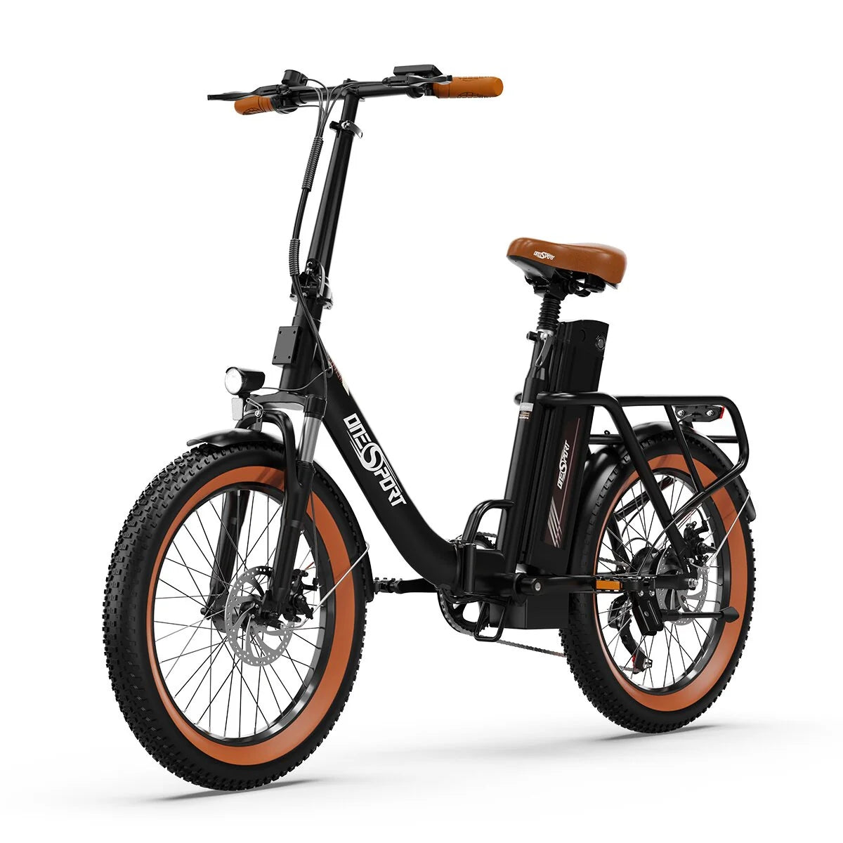 ONESPORT OT16-2 Vélo Électrique - 20" Roues 250W Moteur 48V17Ah Batterie 60KM Autonomie Frein à Disque - Noir et Marron