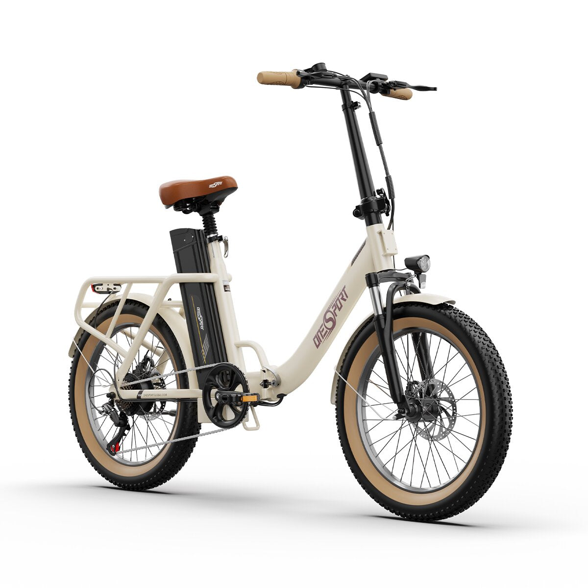 ONESPORT OT16-2 Vélo Électrique - 20" Roues 250W Moteur 48V17Ah Batterie 60KM Autonomie Frein à Disque - Blanc Cassé
