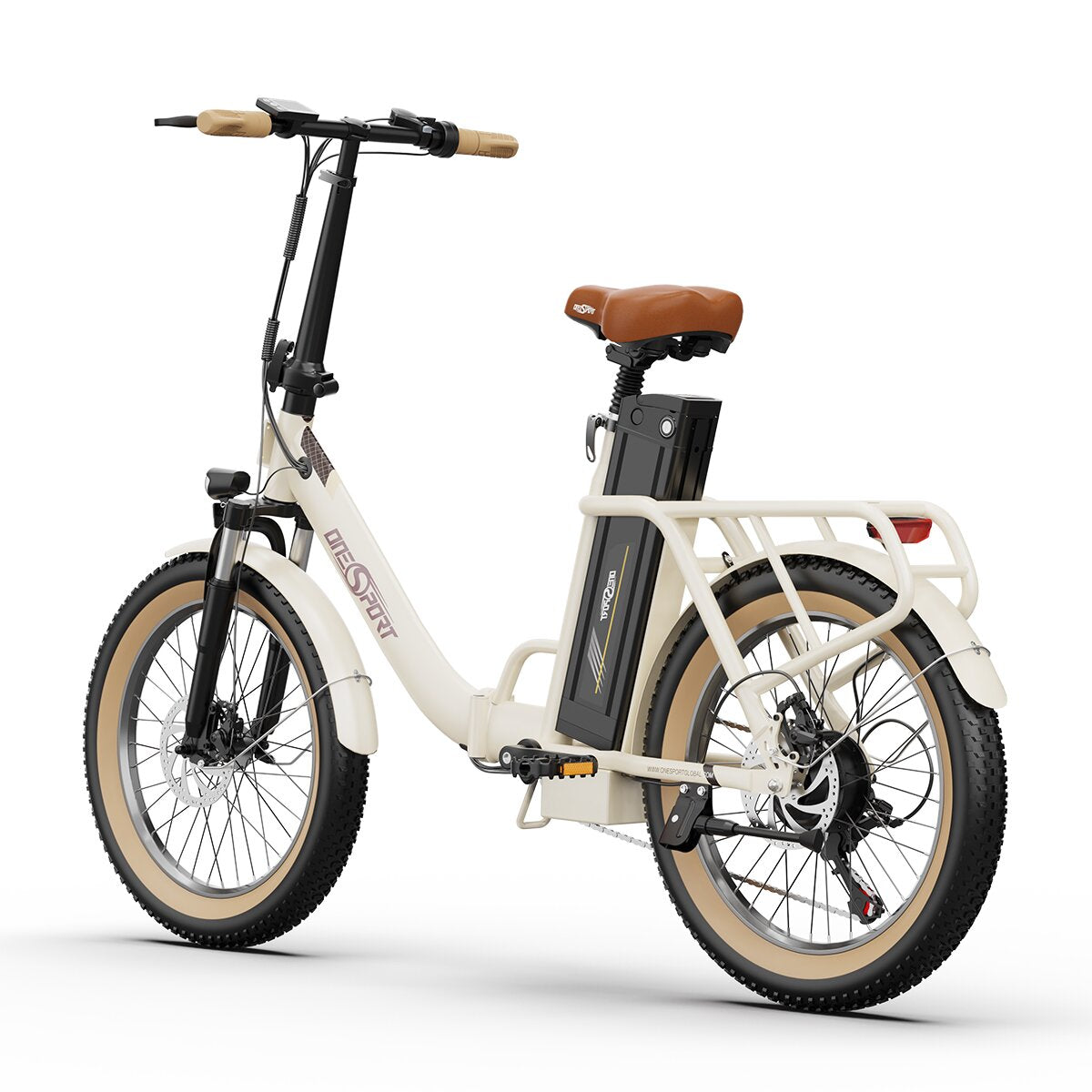 ONESPORT OT16-2 Vélo Électrique - 20" Roues 250W Moteur 48V17Ah Batterie 60KM Autonomie Frein à Disque - Blanc Cassé