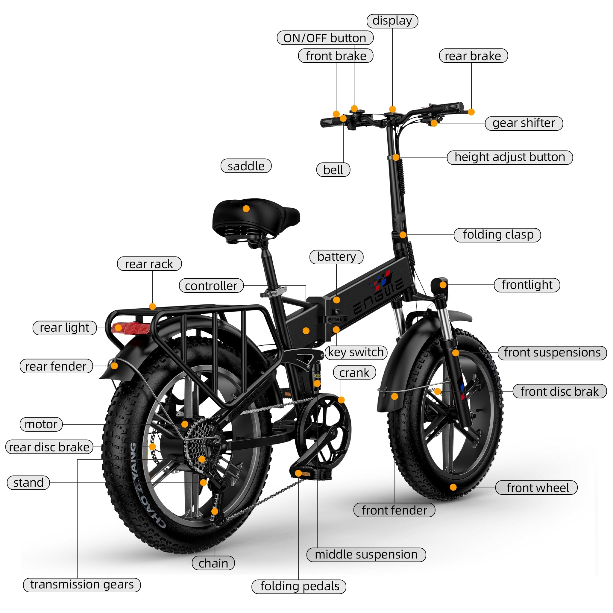 Vélo électrique ENGWE ENGINE X 250W - 60KM autonomie - Freins à disque