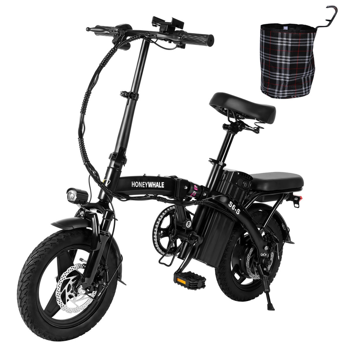 Vélo électrique Honey Whale S6-S - Moteur 350W Batterie 48V10.4AH Autonomie 40KM Freins à Disque - Noir