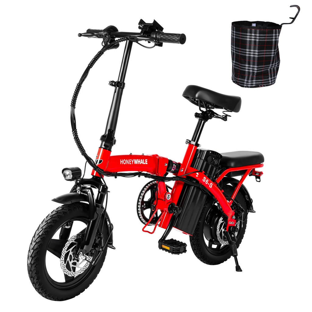 Vélo électrique Honey Whale S6-S - Moteur 350W Batterie 48V10.4AH Autonomie 40KM Freins à Disque - Rouge
