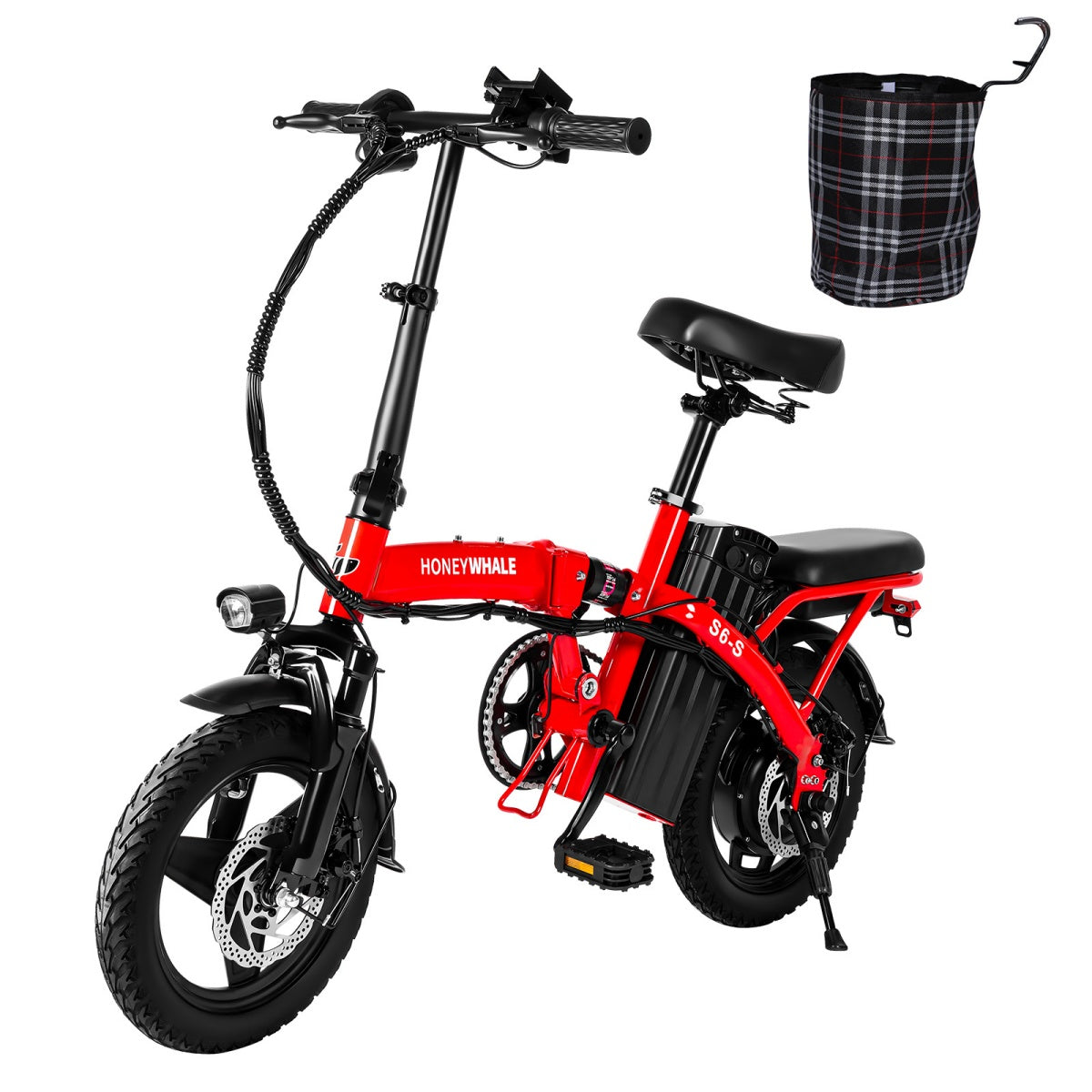 Vélo électrique Honey Whale S6-S - Moteur 350W Batterie 48V10.4AH Autonomie 40KM Freins à Disque - Rouge