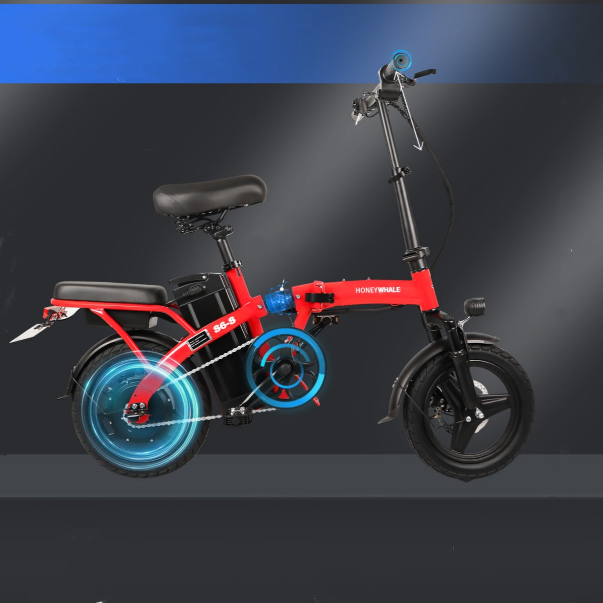 Vélo électrique Honey Whale S6-S - Moteur 350W Batterie 48V10.4AH Autonomie 40KM Freins à Disque - Rouge