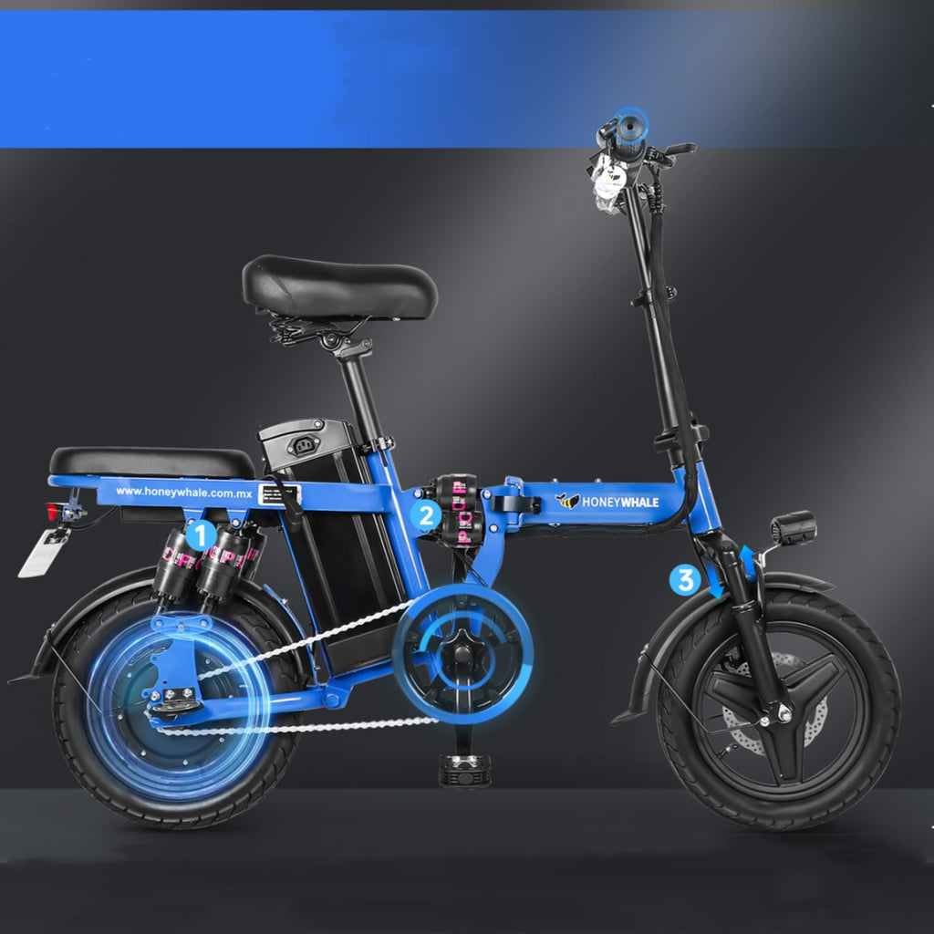 Vélo électrique Honey Whale S6 Pro-S - Moteur 350W Batterie 48V15AH Autonomie 50KM Freins à Disque - Bleu