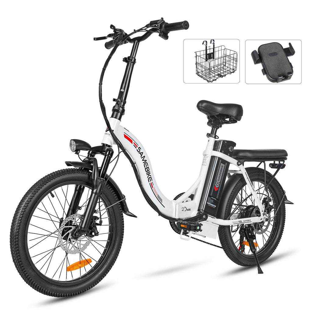 Vélo électrique SAMEBIKE CY20 FT - moteur 350W batterie 36V13AH  autonomie 35KM autonomie freins à disque mécaniques - Blanc