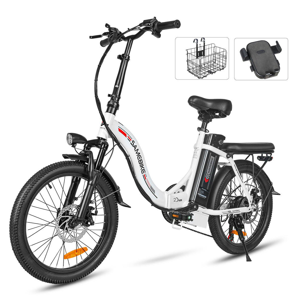 Vélo électrique SAMEBIKE CY20 FT - moteur 350W batterie 36V13AH  autonomie 35KM autonomie freins à disque mécaniques - Blanc