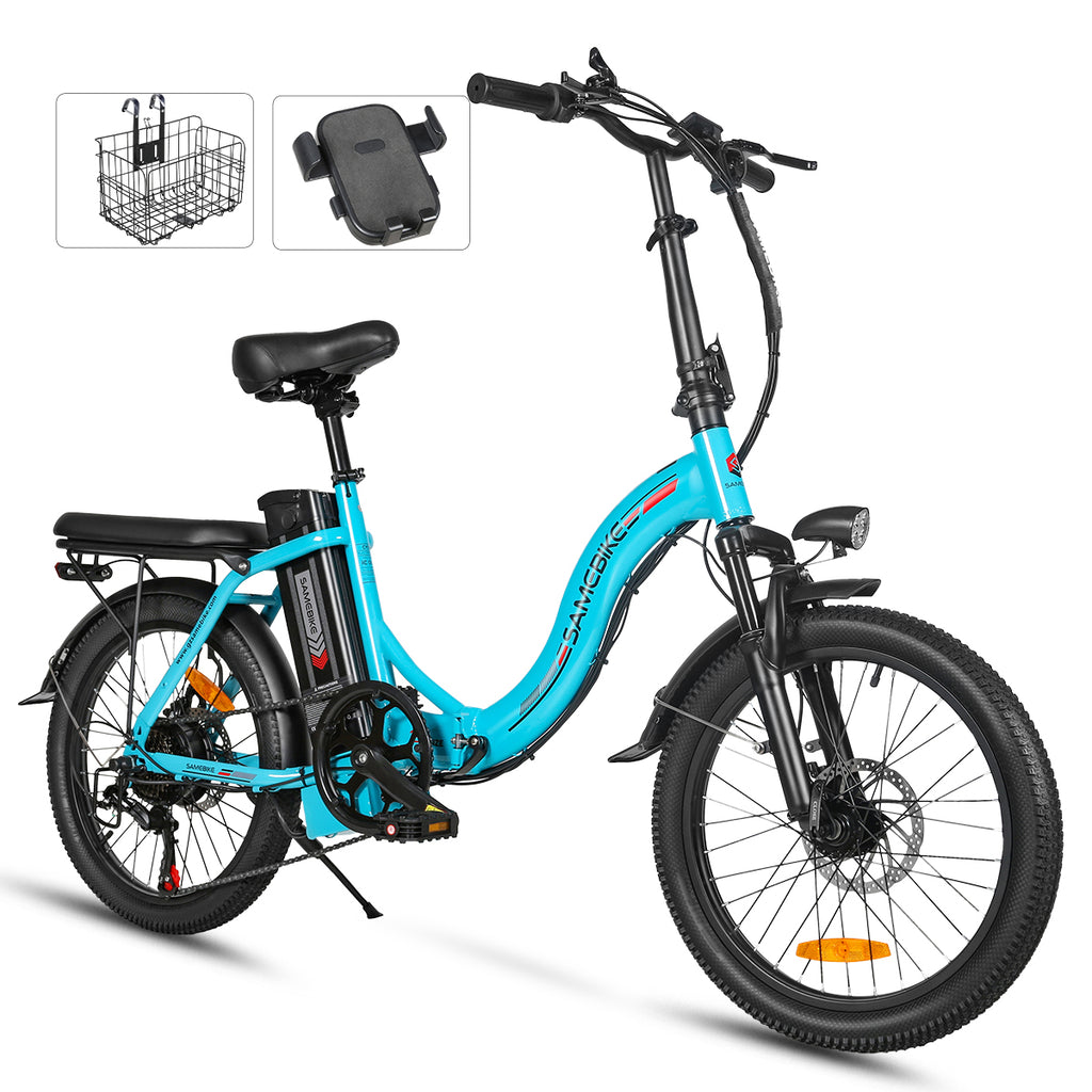 Vélo électrique SAMEBIKE CY20 FT - moteur 350W batterie 36V13AH  autonomie 35KM autonomie freins à disque mécaniques - Bleu Lac