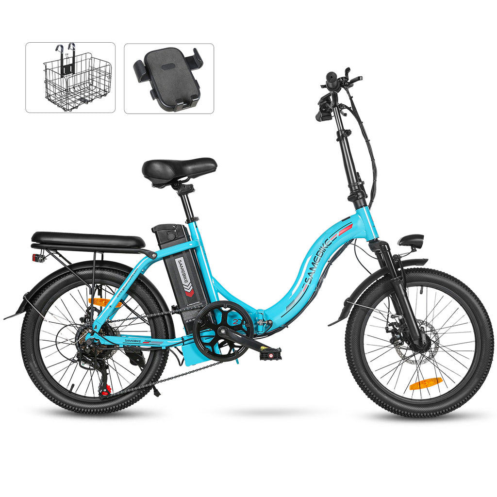 Vélo électrique SAMEBIKE CY20 FT - moteur 350W batterie 36V13AH  autonomie 35KM autonomie freins à disque mécaniques - Bleu Lac