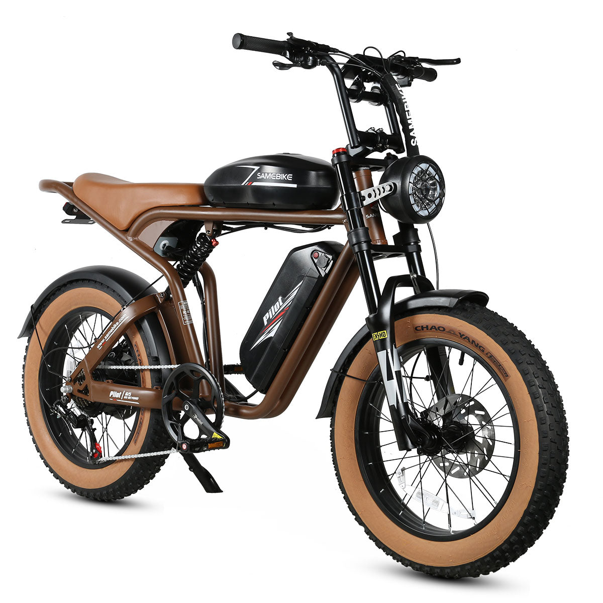 SAMEBIKE M20-II Vélo électrique - moteur 1200W double batterie 48V18AH*2 autonomie 110KM frein à disque hydraulique - Marron