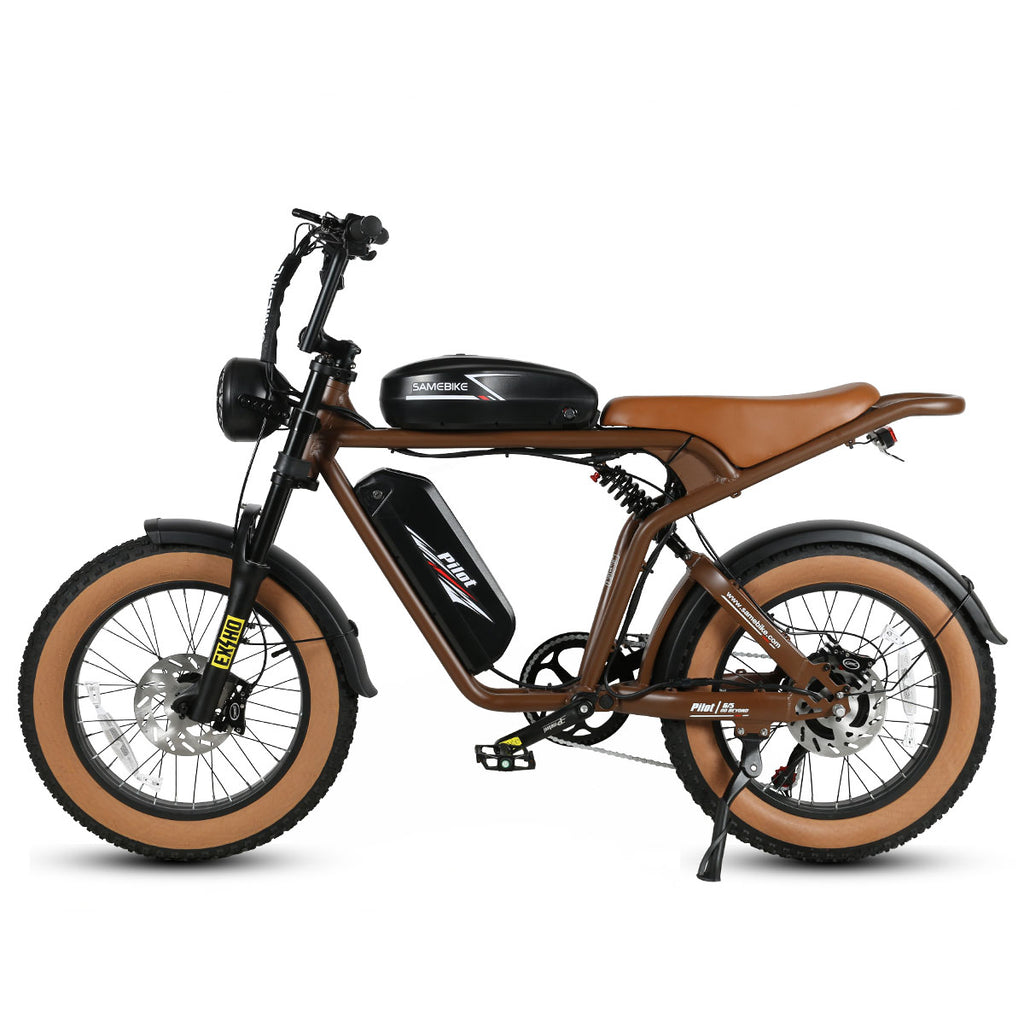 SAMEBIKE M20-II Vélo électrique - moteur 1200W double batterie 48V18AH*2 autonomie 110KM frein à disque hydraulique - Marron