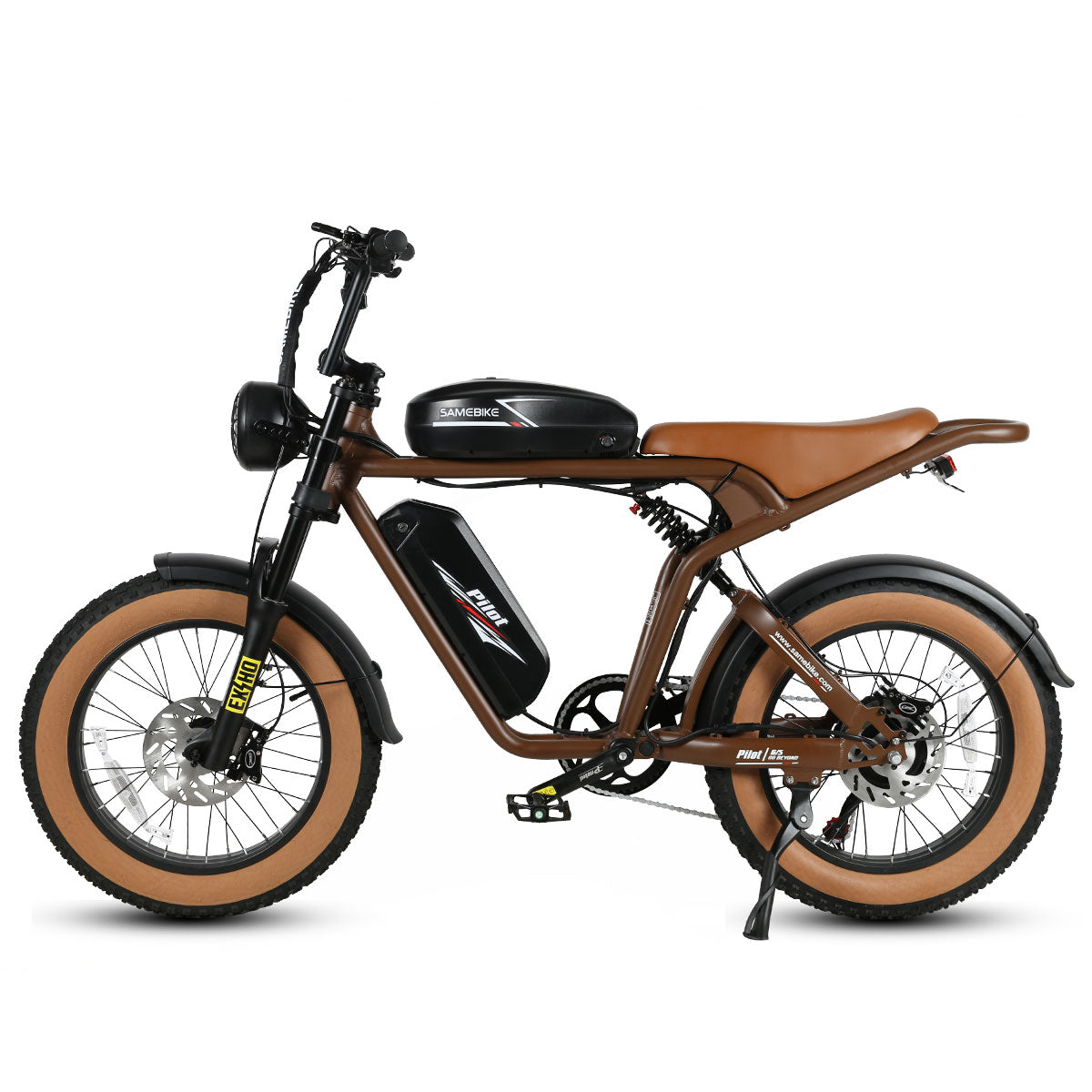 SAMEBIKE M20-II Vélo électrique - moteur 1200W double batterie 48V18AH*2 autonomie 110KM frein à disque hydraulique - Marron