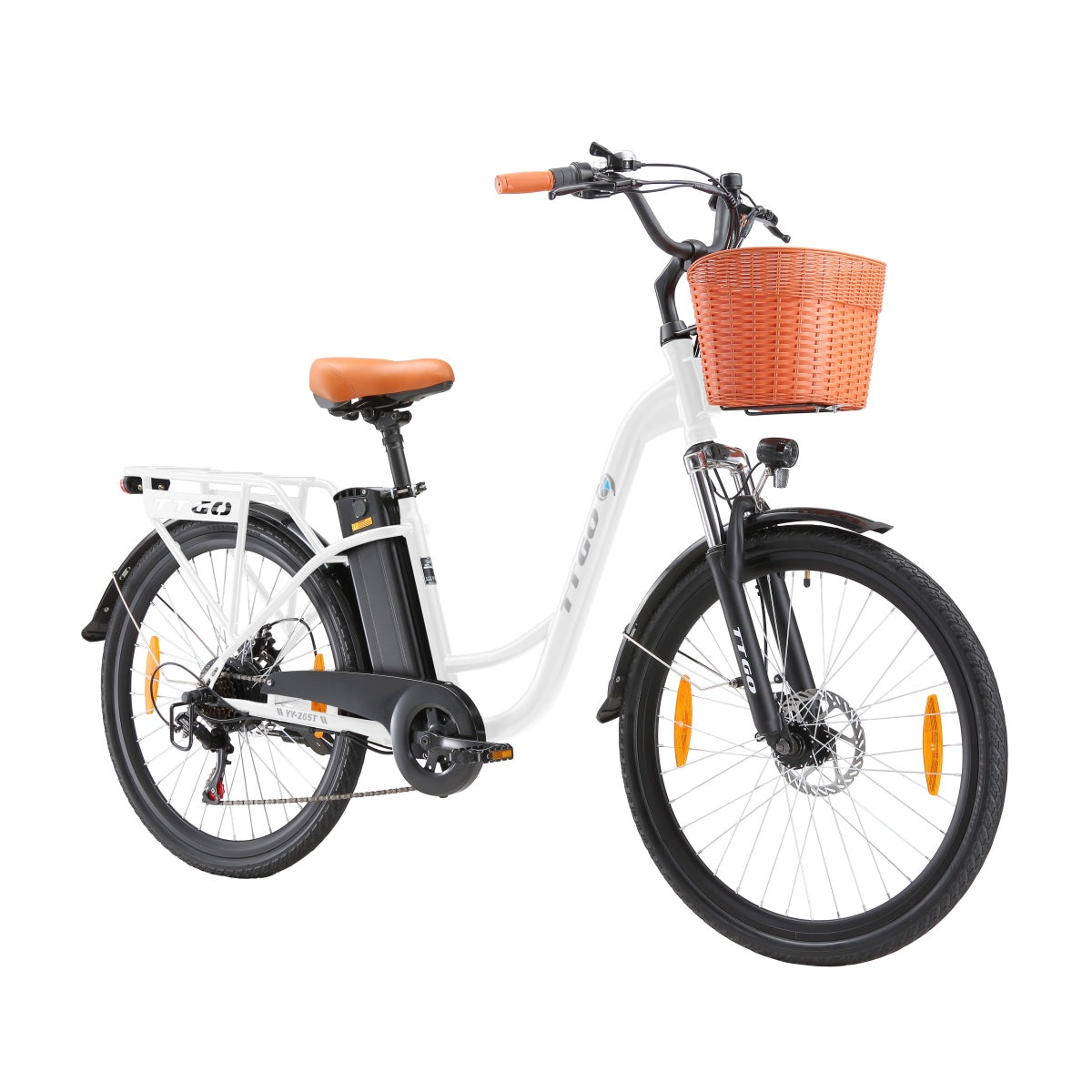 TTGO YY-26ST Vélo Électrique - Moteur 250W Batterie 36V14.5AH Pneus de 26 Pouces Vitesse Max 25 km/h Freins à Disque Mécaniques - Blanc