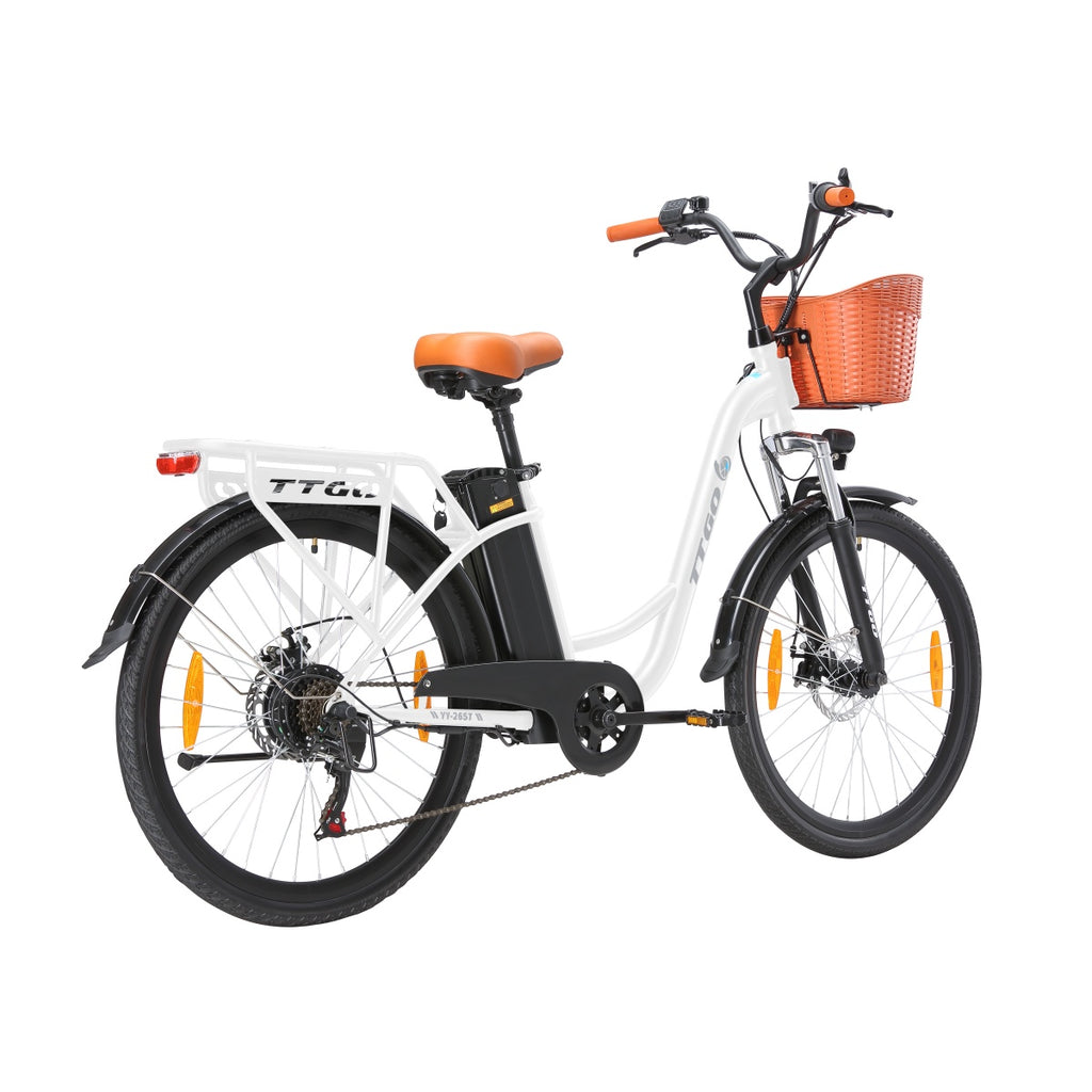 TTGO YY-26ST Vélo Électrique - Moteur 250W Batterie 36V14.5AH Pneus de 26 Pouces Vitesse Max 25 km/h Freins à Disque Mécaniques - Blanc